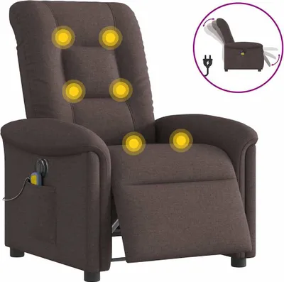 Image de Fauteuil de massage inclinable électrique Marron foncé Tissu
