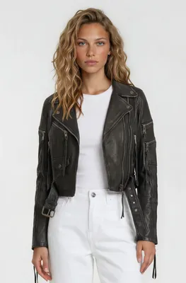 Produktbild von Izzy Damen Echtleder Bikerjacke Schwarz L