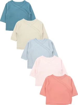 Produktbild von TupTam Baby Mädchen Langarm Wickelshirt Baumwolle 5er Set, Farbe: Beige_Grau_Rostbraun_Blau, Größe: 56