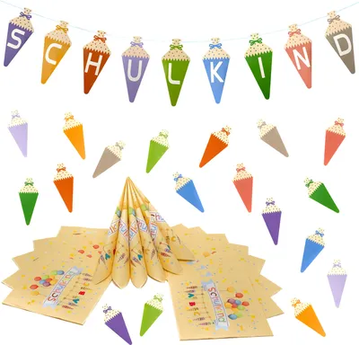 Produktbild von Oblique Unique Schuleinführung Schulanfang Einschulung Deko Set - Zuckertüten Girlande + 20 Servietten + Zuckertüten Konfetti
