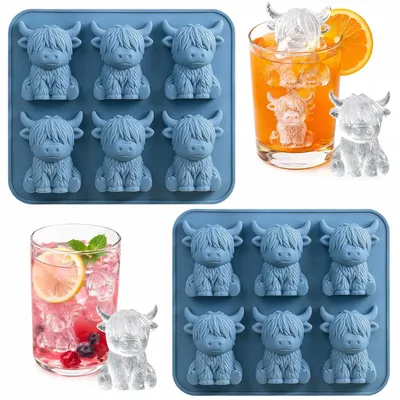 Eiswürfelform 3D-Silikon, 2er-Set, 6 Würfel pro Form, Kuh-Design