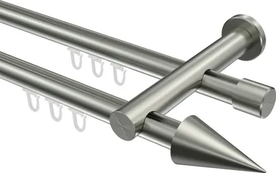 Produktbild von Interdeco Innenlaufstange / Gardinenstange mit Innenlauf Edelstahl-Optik, Typ Platon Savio (Kegel), 20 mm Ø 2-läufig, 420 cm