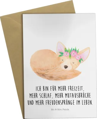 Produktbild von Mr. & Mrs. Panda Grußkarte Wüstenfuchs Blumen - Weiß - Geschenk, Blumenkranz, Afrika, einladungskarten, Glücklich, Wüste, hochzeitskarten, babykarte, vatertagskarte