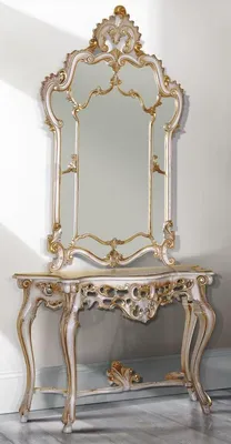 Produktbild von Casa Padrino Luxus Barock Spiegelkonsole Weiß / Antik Gold 125 x 41 x H. 232 cm - Prunkvoller Konsolentisch mit Wandspiegel - Barock Möbel