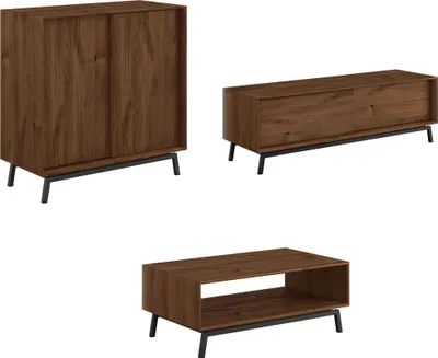 Produktbild von Wohnzimmer-Set Modern Loft Wohnwand Massivholz geölt Ausführung wählbar,Weinregal, Lowboard, Couchtisch,Eiche Tabak