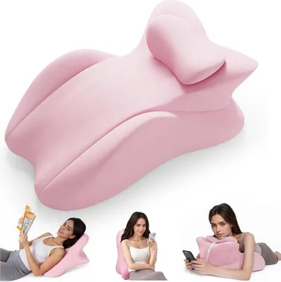 Obrázek produktu pro Multifunkční polštářek na čtení na postel a pohovku, ergonomický polštářek z paměťové pěny na záda, krk, nohy, polštářek na nohy s pratelným potahem na sezení, spaní, čtení, růžový
