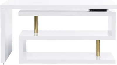 Produktbild von Schreibtisch ausziehbar mit 360° drehbarer Platte - MDF lackiert - Weiß & Goldfarben - NICEPHORE II