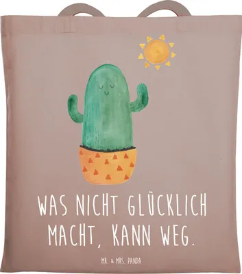 Produktbild von Mr. & Mrs. Panda Jutebeutel Kaktus Sonne - Braun Pastell - Geschenk, Stoffbeutel, Motivation, Liebeskummer, Kakteen, Laptoptasche, glücklich, Shopping Tasche, Tote Bag