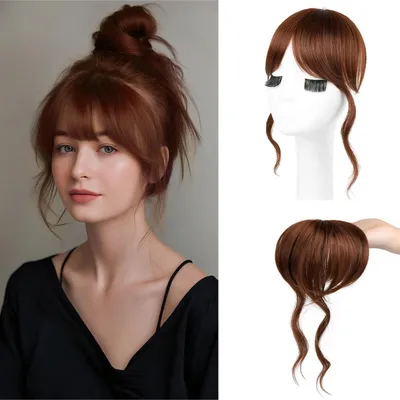 Produktbild von Clip-in Ponyfransen Französischer Pony mit Schläfenpartie 30 cm Kupferrot