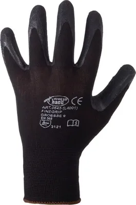 Produktbild von Handschuhe Finegrip Gr.11 schwarz EN 388 PSA II Nyl.m.Schrumpf-Latex STRONGHAND