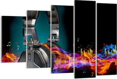 Produktbild von Bild auf Leinwand - Leinwandbild - Feuer Audio Kopfhörer - 150x100cm - Wand Bild - Wanddeko - Leinwanddruck - Bilder - Kunstdruck - Wanddekoration - Leinwand bilder - Wandkunst - EG150x100-2653
