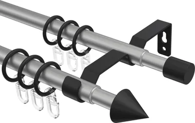 Produktbild von Interdeco Gardinenstange ausziehbar / Teleskop-Vorhangstange Silbergrau / Schwarz, Typ Hera Cone (Kegel), 16/13 mm Ø 2-läufig, 70-120 cm ausziehbar