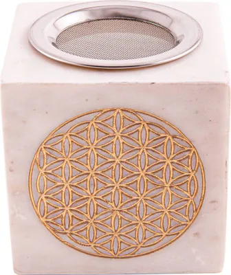 Produktbild von 10x9cm Aromalampe Lebensblume mit Sieb quadratisch Marmor 2 in 1 Räuchergefäß