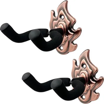 Imagen del producto de Soporte de pared para guitarra: soporte metálico para guitarra, paquete de 2 unidades. Soporte de pared con tornillos para guitarra eléctrica, bajo, banjo, ukelele