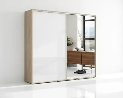 Produktbild von Schiebetürenschrank A7 125 cm mit Spiegel - Sonoma Eiche, Fronten Weiß (245 cm hoch)