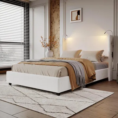 Immagine prodotto di Letto imbottito in velluto a coste – Letto matrimoniale moderno – Con testiera e porta USB – 140 x 200 cm