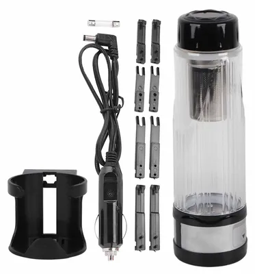 Image de Bouilloire électrique de voiture 12 V / 24 V, 95 W, 420 ml, tasse de voyage pour thé, récipient chauffant pour eau avec support pour bouteille (noir)