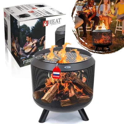 Produktbild von HEAT Outdoor Living Trommel Schwarz - Feuerkorb für den Garten - Feuertonne & Feuerstelle - Feuerkorb aus stabilem Stahl für Entspannte Abende - Feuerkorb auf Beinen - Feuerkorb mit Grill Schwarz