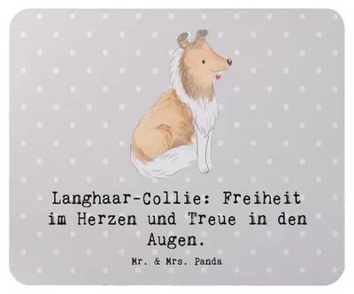 Produktbild von Mr. & Mrs. Panda Mouse Pad Langhaar Collie Treue - Grau Pastell - Geschenk, mauspad laptop, Hunderassen Eigenschaften, Hundecharakter, intelligenter Hund, Charakter