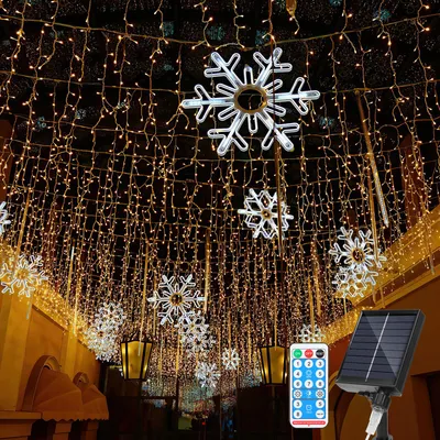 Obrázok produktu pre TolleTour 2x 5M 198LEDs solárne rozprávkové svetlá vonkajšie LED rozprávkové svetlá LED svetelná opona vianočné svetlá IP44 vodotesné teplá biela