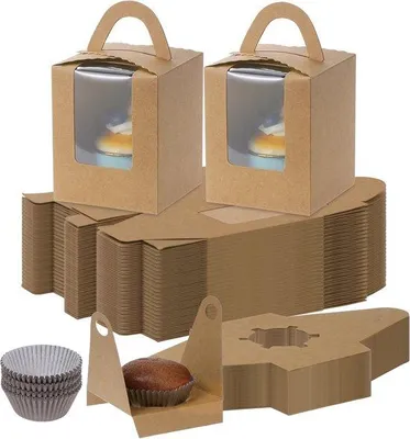 Produktbild von 50 Stück Einzel-Cupcake-Boxen mit Papier-Backförmchen für Geburtstag