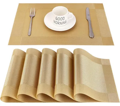 Produktbild von Platzsets Abwaschbar Hitzebeständig Rutschfest 6er Set 45x30cm Gold PVC
