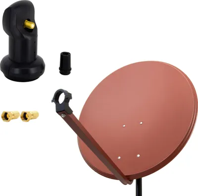 Produktbild von PremiumX SAT Anlage 80cm Antenne Ziegelrot Single LNB 2x F-Stecker