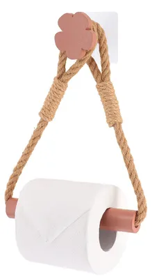 Image de TENDANCE : Porte-rouleaux de papier, porte-papier toilette, matériaux : bambou et jute, couleurs : rose, beige