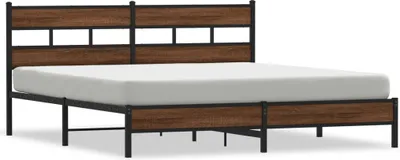 Image de vidaXL Lit métallique sans matelas brun imitation chêne 193x203 cm