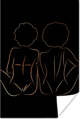 Produktbild von MuchoWow® Poster Frauen - Linienkunst - Schwarz und Gold 80x120 cm - Papierdruck