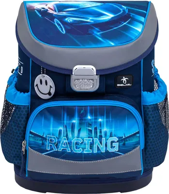 Produktbild von Belmil Schulranzen Set MINI FIT 2026 Racing Blue Neon (Motiv: Rennwagen Rennauto) für Jungen ab 1. Klasse Grundschule Einschulung