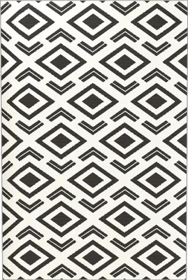Image de Tapis d'extérieur Fortuna Lai Tapis d'extérieur robuste et résistant aux intempéries avec sac de transport, pliable Tapis de style bohème, tapis d'extérieur pour salon, balcon, jardin, terrasse, salle de bain, couloir, cuisine, 182 x 274 cm Noir + Blanc