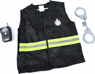 Zdjęcie produktu dla Strój Policjanta Kamizelka Kajdanki Przebranie Zestaw Karnawałowy