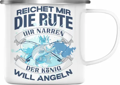 Produktbild von Trendation - Angler Emaille Tasse Geschenk Männer Spruch Lustig für Fischer Geschenkidee Angeln Becher (Silber)
