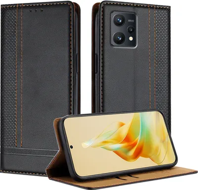 Obrázek produktu pro Pouzdro pro Realme 9 5G kožené flipové pouzdro s funkcí stojánku černé