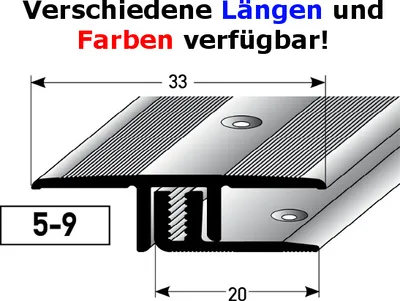 Produktbild von Übergangsprofil / Übergangsschiene Laminat "Richmond", für Höhe 5 - 9 mm, 33 mm breit, 2-teilig, Aluminium eloxiert, gebohrt-silber-2700