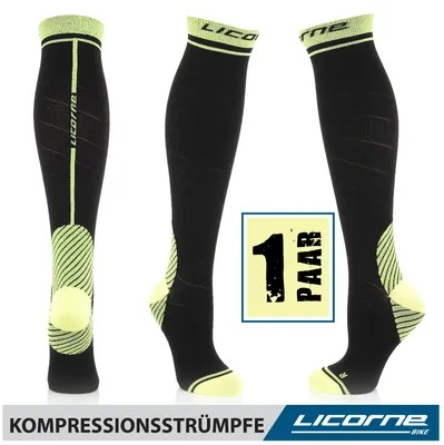 Immagine prodotto di Licorne Calze di supporto alla trombosi a compressione per donne e uomini per lo sport, il volo, la corsa e il viaggio, colore: nero-lime, taglia: 39-42