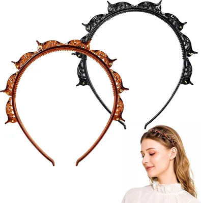 Imagen del producto de Diademas con pinzas, trenzadas, 2 unidades, en color y marrón, para mujeres y niñas