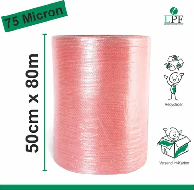Produktbild von Luftpolsterfolie LPF75 Breite 50cm x Länge 80m Verpackungsfolie Rolle