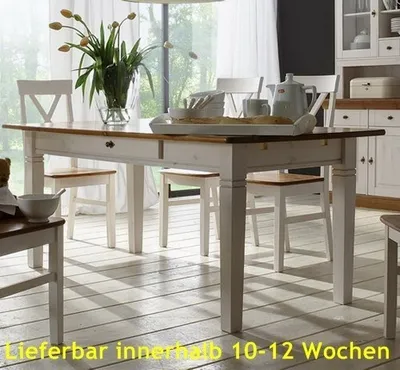 Produktbild von Esstisch Esszimmertisch Tisch 180x90 cm Landhausstil Kiefer massiv, Farbe:Weiß