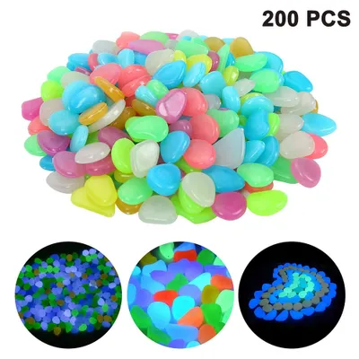 Produktbild von 200 Stücke Bunt Leuchtsteine, Leuchtende Kieselsteine Fluoreszierende Steine für Aquarium Garten Kindergeburtstag Dekoration (Bunt)