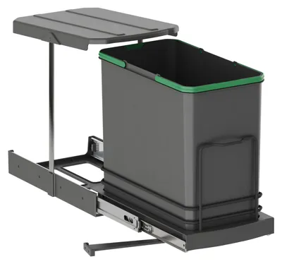 Produktbild von Emuca Recycle-Küchenrecyclingbehälter, 24 L, Bodenbefestigung und Handauszug/automatischen Auszug, Kunststoff anthrazitgrau