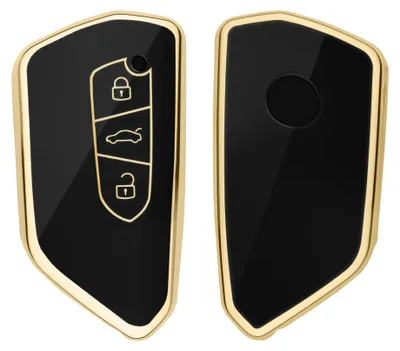 Produktbild von kwmobile Autoschlüssel Hülle kompatibel mit VW Golf 8 3-Tasten Autoschlüssel - Schlüsselhülle Silikon Cover - Schwarz Gold