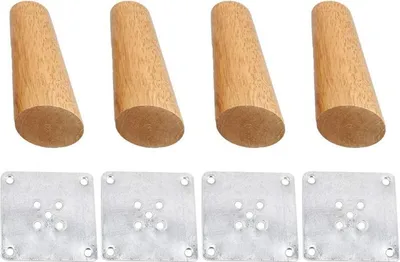Produktbild von Set mit 4 Massivholz-Möbelbeinen, 15 cm schräg, Ersatzbeine inklusive Montageplatte und Schrauben für Sofa, Fernseher, Bett und Esstisch