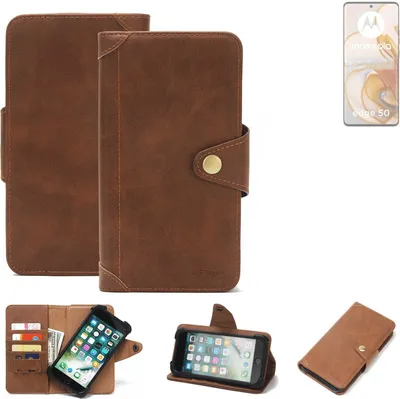 Produktbild von K-S-Trade Handyhülle kompatibel mit Motorola Edge 50 Schutz Hülle Walletcase Bookstyle Tasche Case Handytasche Wallet Flipcase Cover PolyurethanBraun (1x)
