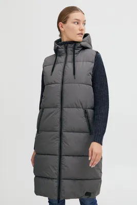 Produktbild von OXMO OXSolice Damen Weste Outdoor-Weste Lange Weste seitliche Reißverschlüsse mit hochabschließendem Kragen Kapuze mit Kordelzug