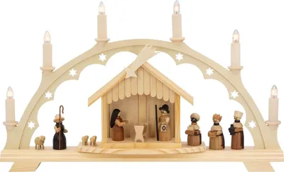 Produktbild von Spielwarenmacher Günther Schwibbogen, elektrisch beleuchtet, Ausführung:Christi Geburt mit Stall