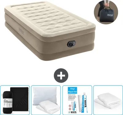 Produktbild von Intex Luftbett - 1 Person - 99 x 191 x 46 cm - Beige - Inklusive Pumpe - Spannbettuch - Küssen - Reperaturset en Kissenschutz