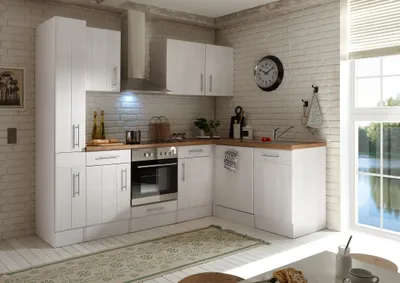 Produktbild von Küche Küchenzeile Winkelküche Landhaus Lärche Weiß Anton 250 x 172 cm Respekta