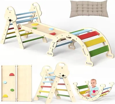 Imagen del producto de Silecomplaza, estructura de escalada Montessori 7 en 1 con tobogán, arco y alfombra, para niños de 1 a 3 años